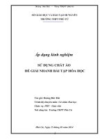 Áp Dụng Kinh Nghiệm Sử Dụng Chất Ảo Để Giải Nhanh Bài Tập Hóa Học