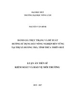 Đánh giá thực trạng và đề xuất hướng sử dụng đất nông nghiệp bền vững tại thị xã Hương Trà, tỉnh Thừa Thiên Huế
