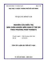 NGHIÊN CỨU ĐIỀU TRỊ BÀN CHÂN KHOÈO BẨM SINH Ở TRẺ EM THEO PHƯƠNG PHÁP PONSETI