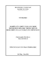 Nghiên cứu chiết tách, xác định thành phần hóa học trong một số dịch chiết của lá và hạt cây chùm ngây 