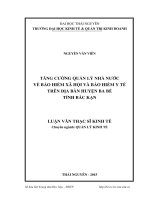 Tăng cường quản lý nhà nước về bảo hiểm xã hội và bảo hiểm y tế trên địa bàn huyện ba bể, tỉnh bắc kạn 