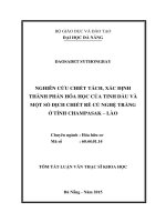 Nghiên cứu chiết tách, xác định thành phần hóa học của tinh dầu và một số dịch chiết rễ củ nghệ trắng ở tỉnh champasak   lào 