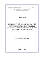 Thực trạng và hiệu quả giải pháp can thiệp thực thi pháp luật an toàn thực phẩm của một số cơ sở kinh doanh dịch vụ ăn uống tại quận Hai Bà Trưng, Hà Nội