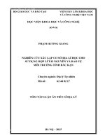 NGHIÊN CỨU XÁC LẬP CƠ SỞ ĐỊA LÍ HỌC CHO SỬ DỤNG HỢP LÍ TÀI NGUYÊN VÀ BẢO VỆ MÔI TRƯỜNG TỈNH BẮC KẠN