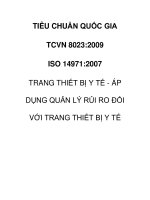 TRANG THIẾT BỊ Y TẾ - ÁP DỤNG QUẢN LÝ RỦI RO ĐỐI VỚI TRANG THIẾT BỊ Y TẾ