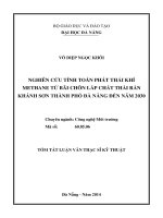 Luận văn Thạc sĩ Kỹ thuật Nghiên cứu tính toán phát thải khí Methane từ bãi chôn lấp chất thải rắn Khánh Sơn thành phố Đà Nẵng đến năm 2030