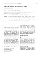Summary Fish scale was decalcified and disaggregated and then collagen was prepared by limited pepsin digestion. The yields of collagens were very high on a dry weight basis; sardine 50.9%, red sea bream 37.5% and Japanese sea bass 41.0%, respectively. Th