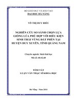 Luận văn Thạc sĩ Khoa học Nghiên cứu so sánh chọn lựa giống lúa phù hợp với điều kiện sinh thái vùng đất phèn tại huyện Duy Xuyên, tỉnh Quảng Nam