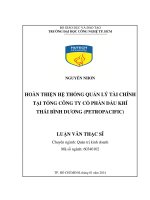 Hoàn thiện hệ thống quản lý tài chính tại tổng công ty Cổ phần Dầu khí Thái Bình Dương (Petropacific)