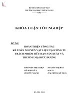 Hoàn thiện kế toán nguyên vật liệu tại công ty trách nhiệm hữu hạn sản xuất và thương mại Đức Dương