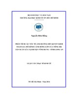 Phân tích các yếu tố ảnh hưởng đến quyết định tham gia mô hình cánh đồng lớn của nông hộ sản xuất lúa tại vinh hưng   tỉnh long an 