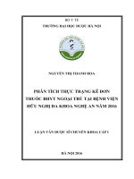 Phân tích thực trạng kê đơn thuốc BHYT ngoại trú tại bệnh viện hữu nghị đa khoa nghệ an năm 2016 