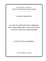 Các yếu tố ảnh hưởng đến ý định mua hàng theo nhóm trực tuyến qua trang cungmua com tại thành phố hồ chí minh 
