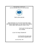 Phân tích đầu tư từ ngân sách nhà nước đối với xây dựng kết cấu hạ tầng giao thông nông thôn trên địa bàn tỉnh cà mau 