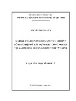 Sinh kế của hộ nông dân sau thu hồi đất nông nghiệp để xây dựng khu công nghiệp tại xã bàu đồn huyện gò dầu tỉnh tây ninh 