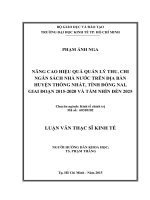 Nâng cao hiệu quả quản lý thu, chi ngân sách nhà nước trên địa bàn huyện thống nhất, tỉnh đồng nai, giai đoạn 2015 2020 và tầm nhìn đến 2025 
