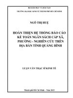 Hoàn thiện hệ thống báo cáo kế toán ngân sách cấp xã, phường nghiên cứu trên địa bàn tỉnh quảng bình 