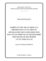 Nghiên cứu mức độ tác động của phí kiểm toán và các nhân tố liên quan đến chất lượng kiểm toán báo cáo tài chính tại các doanh nghiệp trên địa bàn thành phố hồ chí minh và các tỉnh lân cận 