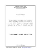 Quản lý dạy nghề cho lao động nông thôn ở trung tâm dạy nghề huyện phú lương, tỉnh thái nguyên 