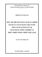 Mức độ truyền dẫn lãi suất chính sách của ngân hàng nhà nước đến lãi suất ngân hàng nông nghiệp và phát triển nông thôn việt nam 