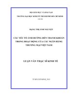 Các yếu tố ảnh hưởng đến thanh khoản trong hoạt động của các ngân hàng thương mại việt nam 