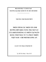 Phân tích các nhân tố ảnh hưởng đến khả năng trả nợ vay của khách hàng cá nhân tại ngân hàng TMCP đầu tư và phát triển việt nam   chi nhánh long an 