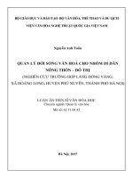 Quản lý đời sống văn hóa cho nhóm di dân nông thôn – đô thị (nghiên cứu trường hợp làng đồng vàng, xã hoàng long, huyện phú xuyên, thành phố hà nội)tóm tắt luận án 