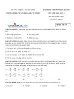 Đề thi thử môn sinh học năm 2017 trường chuyên khoa học tự nhiên lần 1 (có lời giải)