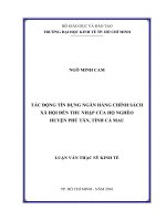 Tác động tín dụng ngân hàng chính sách xã hội đến thu nhập của hộ nghèo huyện phú tân, tỉnh cà mau  luận văn thạc sĩ 2016 