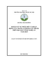 Khảo sát sự phân bố và hoạt động của mạng lưới bán lẻ thuốc trên địa bàn tỉnh nghệ an năm 2015 