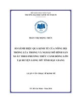So sánh hiệu quả kinh tế của nông hộ trồng lúa trong và ngoài mô hình sản xuất theo phương thức cánh đồng lớn tại huyện long mỹ tỉnh hậu giang 