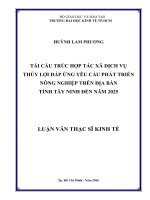 Tái cấu trúc hợp tác xã dịch vụ thủy lợi đáp ứng nhu cầu phát triển nông nghiệp trên địa bàn tỉnh tây ninh đến năm 2025 