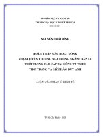 Hoàn thiện các hoạt động nhận quyền thương mại trong ngành bán lẻ thời trang cao cấp tại công ty TNHH thời trang và mỹ phẩm duy anh 