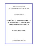 Ảnh hưởng của thanh khoản đến quản trị doanh nghiệp và giá trị công ty  nghiên cứu thực nghiệm tại việt nam 
