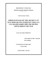 Chính sách nắm giữ tiền, rủi ro và tỷ suất sinh lợi vốn cổ phần kỳ vọng của các doanh nghiệp trên thị trường chứng khoán việt nam 