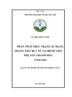 Phân tích thực trạng sử dụng trang thiết bị y tế tại bệnh viện phụ sản thanh hóa năm 2015 
