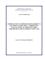Chính sách tài chính doanh nghiệp và giá trị của tiền mặt nghiên cứu tại các công ty niêm yết trên thị trường chứng khoán việt nam 