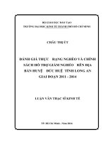 Đánh giá thực trạng nghèo và chính sách hỗ trợ giảm nghèo trên địa bàn huyện đức huệ, tỉnh long an giai đoạn 2011 2014 