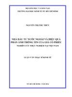 Nhà đầu tư nước ngoài và hiệu quả phản ánh thông tin của giá cổ phiếu  nghiên cứu thực nghiệm tại việt nam 