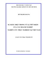 Sự khác biệt trong tỷ lệ tiết kiệm của các doanh nghiệp nghiên cứu thực nghiệm tại việt nam 