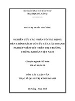 Nghiên cứu các nhân tố tác động đến chính sách cổ tức của các doanh nghiệp niêm yết trên thị trường chứng khoán Việt Nam