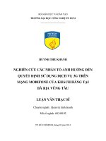 Nghiên cứu các nhân tố ảnh hưởng đến quyết định sử dụng dịch vụ 3G trên mạng Mobifone của khách hàng tại Bà Rịa Vũng Tàu