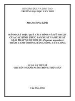 Đánh giá hiệu quả tài chính và kỹ thuật của các hình thức sản xuất và đề xuất giải pháp nuôi tôm sú (Penaeus monodon) thâm canh ở Đồng bằng sông Cửu Long (Tóm tắt LA tiến sĩ)