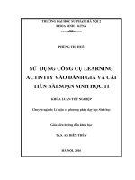 Sử dụng công cụ Learning Activity vào đánh giá và cải tiến bài soạn Sinh học 11