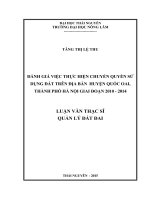 Đánh giá việc thực hiện chuyển quyền sử dụng đất trên địa bàn huyện quốc oai, thành phố hà nội giai đoạn 2010 2014 