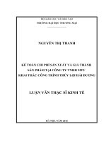 LUẬN văn THẠC sỹ kế toán chi phí sản xuất và giá thành sản phẩm tại công ty TNHH MTV khai thác công trình thủy lợi hải dƣơng