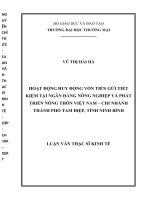 luận văn thạc sĩ hoạt động huy động vốn tiền gửi tiết kiệm tại ngân hàng nông nghiệp và phát triển nông thôn việt nam – chi nhánh thành phố tam điệp, tỉnh ninh bình 