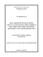 Quản trị kinh doanh Quản trị rủi ro tín dụng trong cho vay tại ngân hàng Nông nghiệp và Phát triển nông thôn, Chi nhánh huyện Hòa Vang, thành phố Đà Nẵng