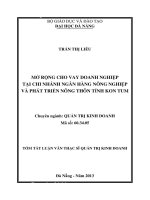 Luận văn Thạc sĩ Mở rộng cho vay doanh nghiệp tại chi nhánh Ngân hàng Nông nghiệp và Phát triển nông thôn tỉnh Kon Tum