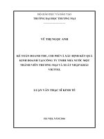 luận văn thạc sĩ kế toán doanh thu chi phí và xác định kết quả kinh doanh tại công ty TNHH nhà nƣớc một thành viên thƣơng mại và xuất nhập khẩu viettel 